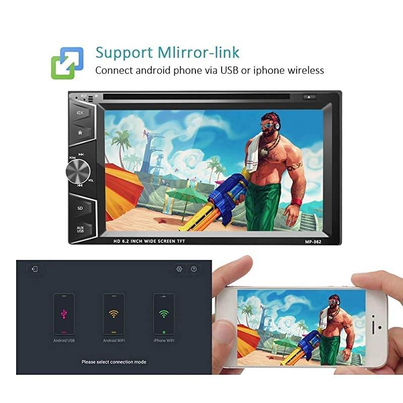 Double Din Android Car Stereo Radio 6.2'' Touch Screen DVD/CD Player Build-in GPS Navigation WiFi Bluetooth Support Android iOS Mirror Link with FM/AM/USB/SD/Backup Camera Input/APP Download