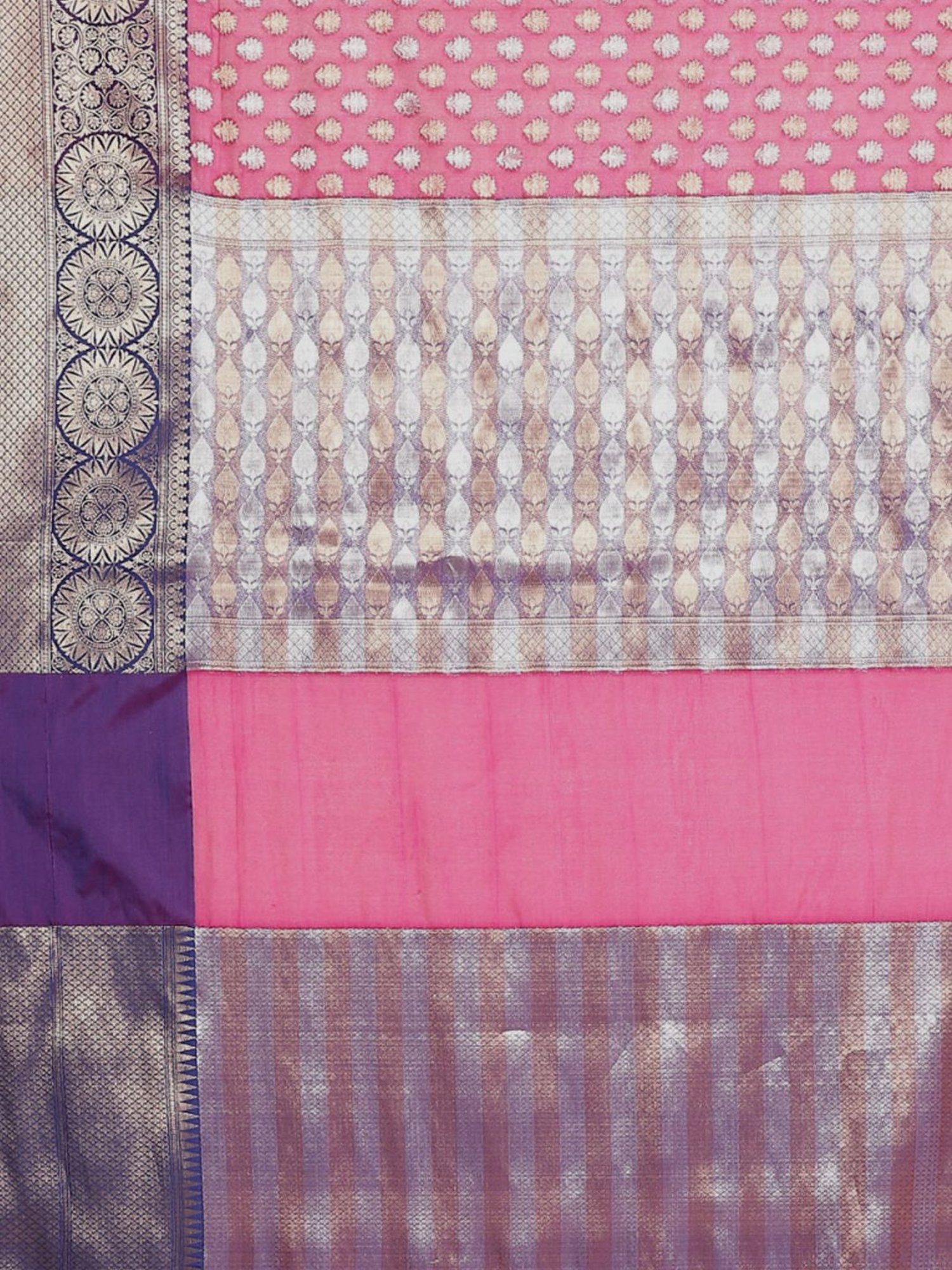 Banarasi Silk Works Pink Woven Saree With Unstitched Blouse