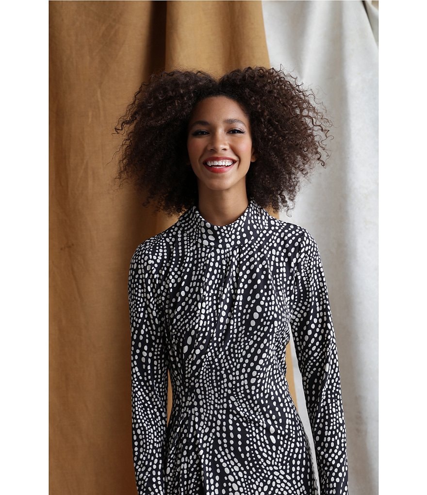 Maggy London Roll Collar Mock Neck Stretch Jersey Long Sleeve Midi Dress