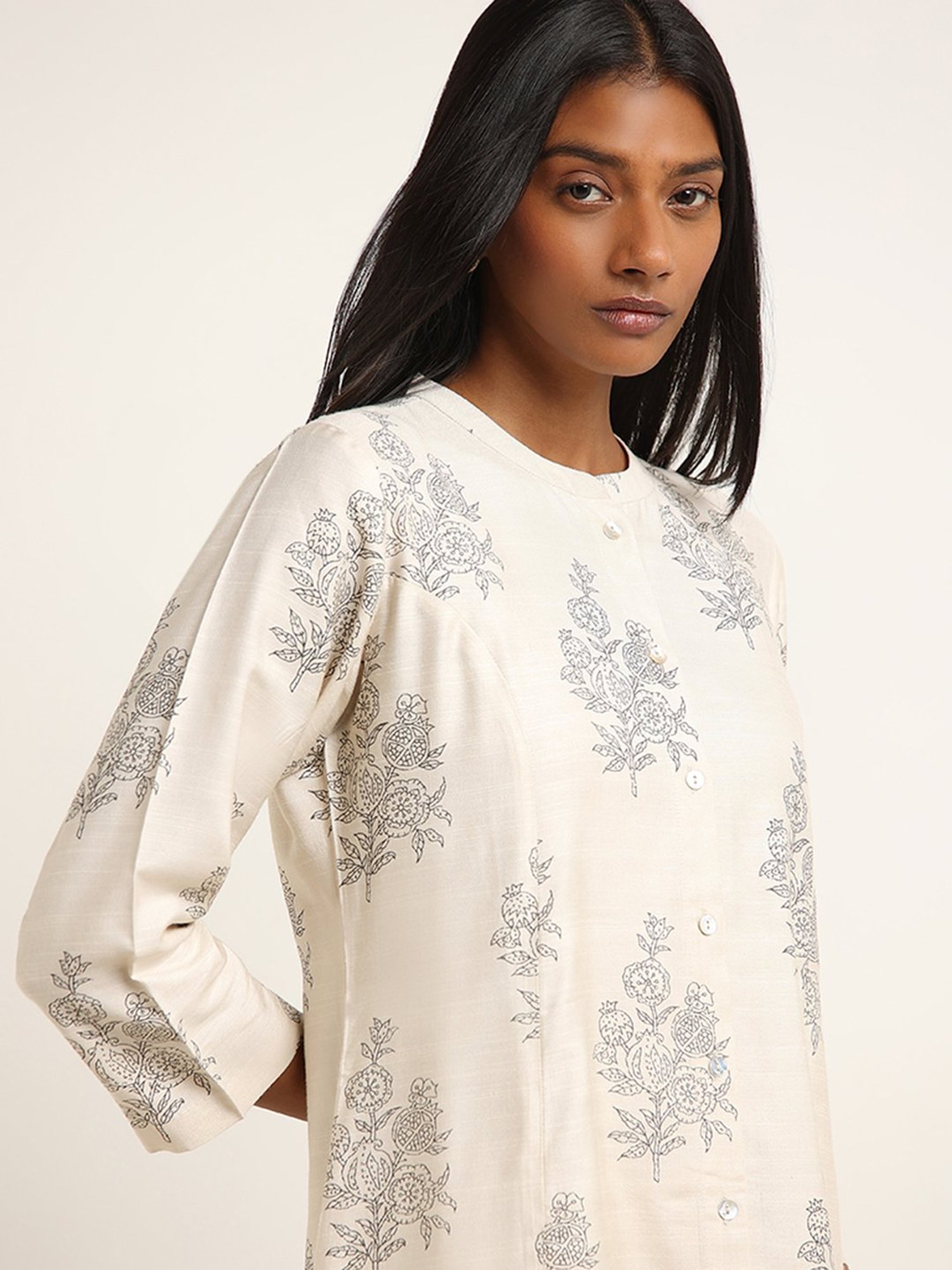 Zuba by Westside Off-White Floral Printed A-Line Kurta