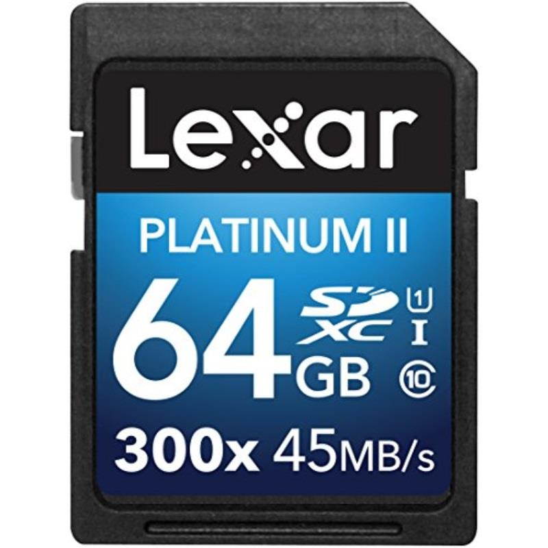 lexar platinum ii 300x sdxc 64gb uhsi/u1 up to 45mb/s read flash memory card  lsd64gbbnl300
