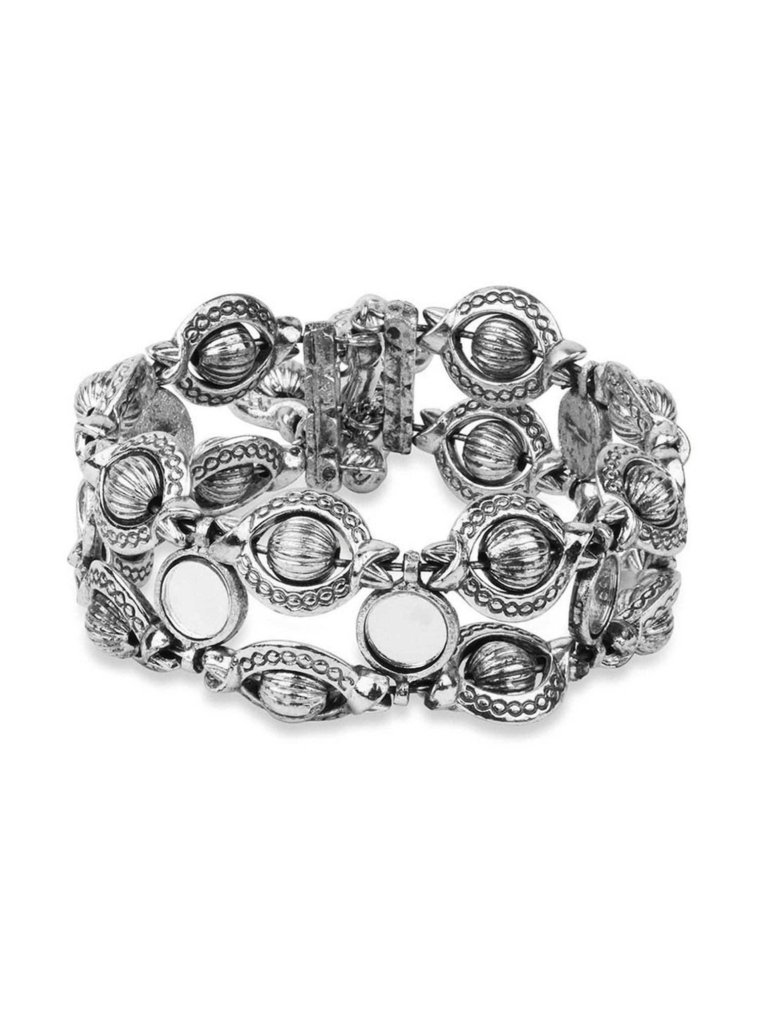 Fida Ethnic Oxidised Silver Tassel Drop Adjustable Tribal Cuff Bracelet for Women