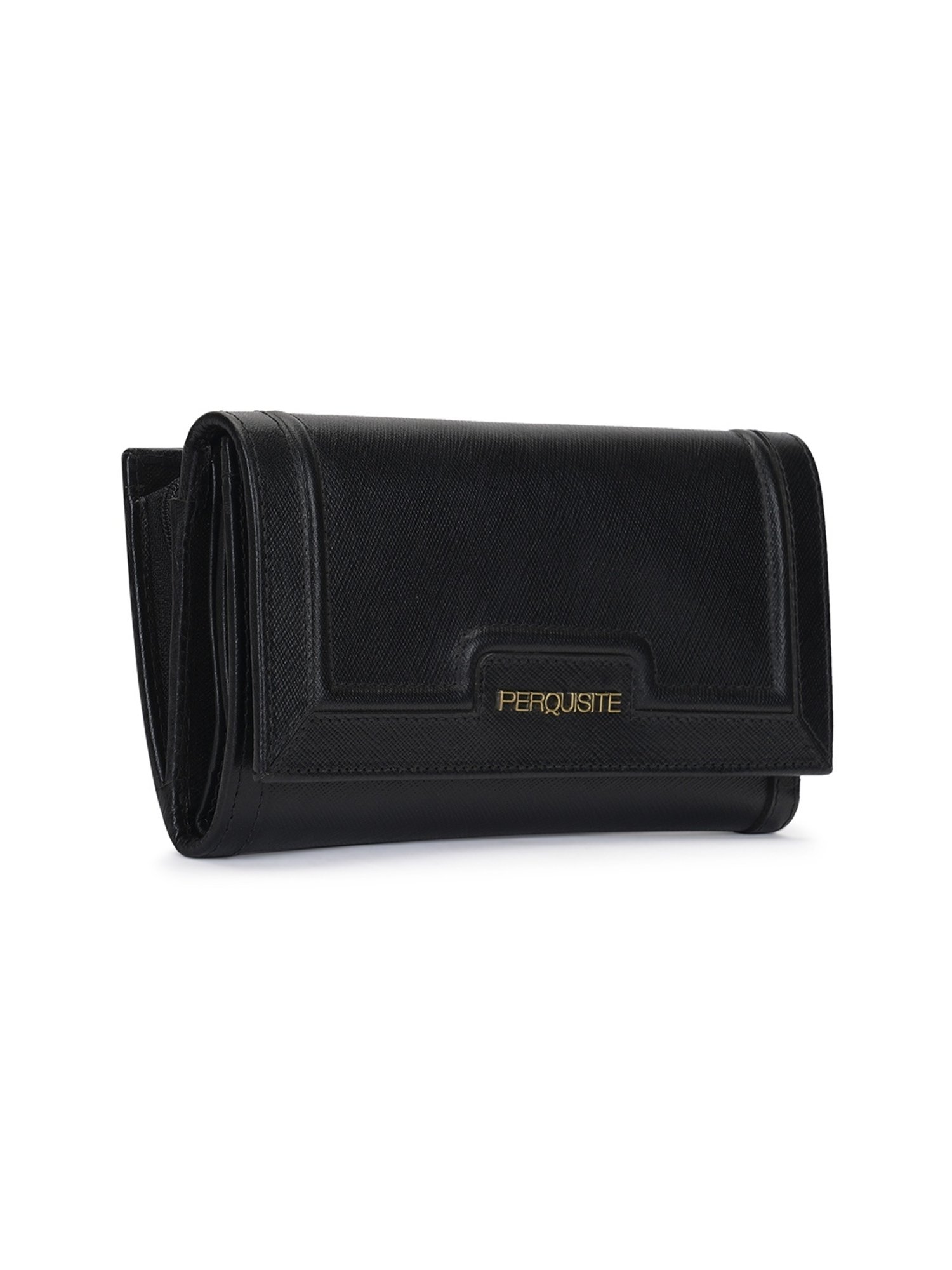 PERQUISITE LEONORA Black Textured Tri-Fold Wallet for women