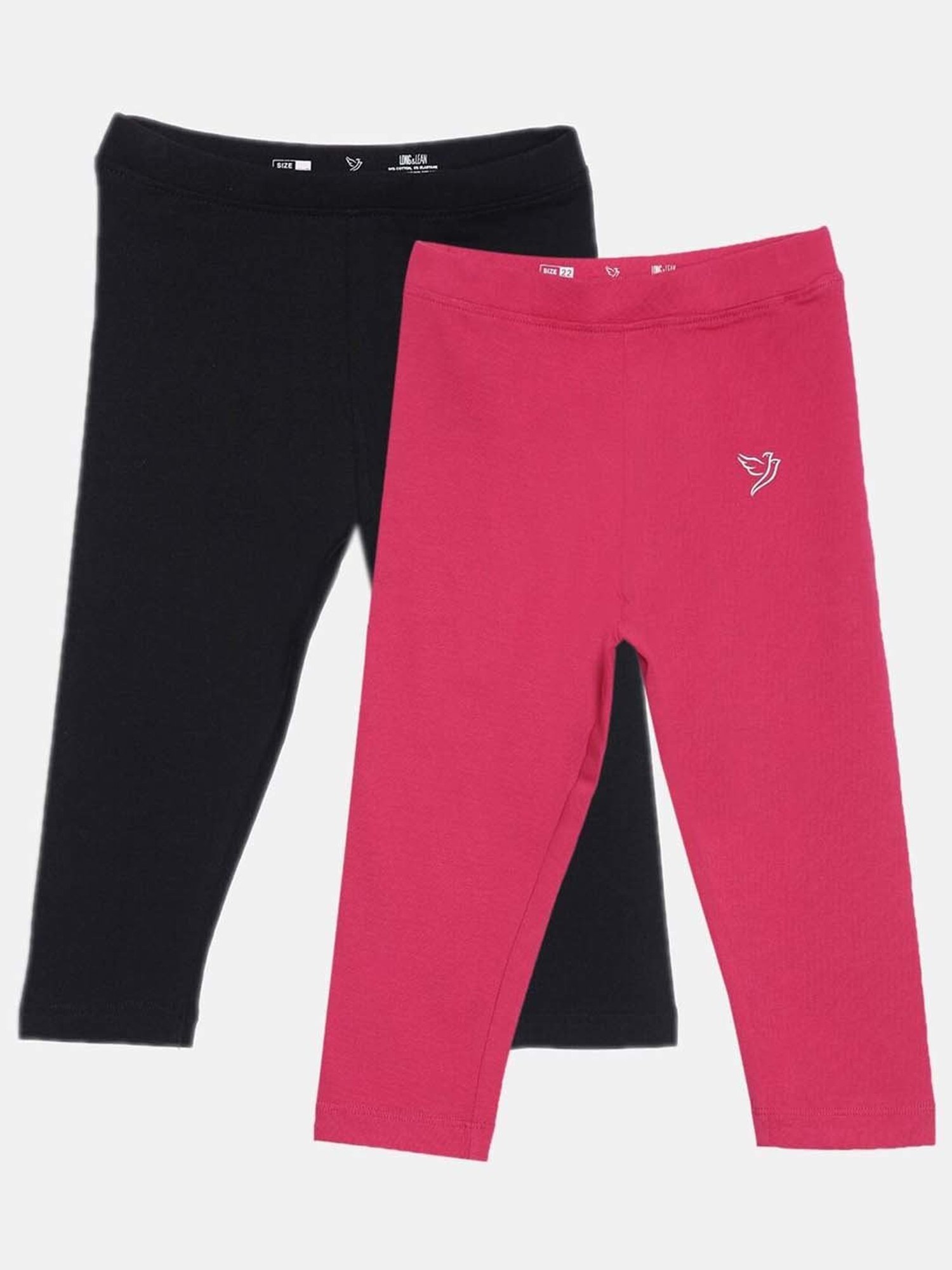 TWIN BIRDS Kids Black & Pink Cotton Regular Fit Leggings (Pack of 2)
