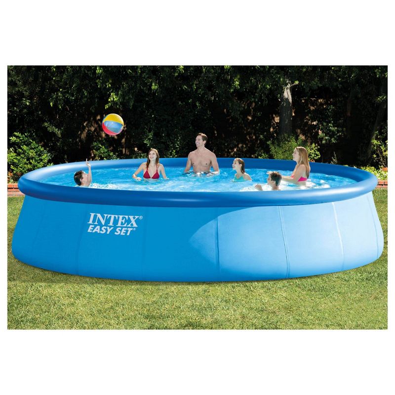 Intex 26175EH 18Ft x 48In Inflatable Easy Set Up Round Above Ground Pool Bundle w/ Cover, Ladder, Filter, and Pool Care 3-Inch Chlorine Tablets, 5 Lbs