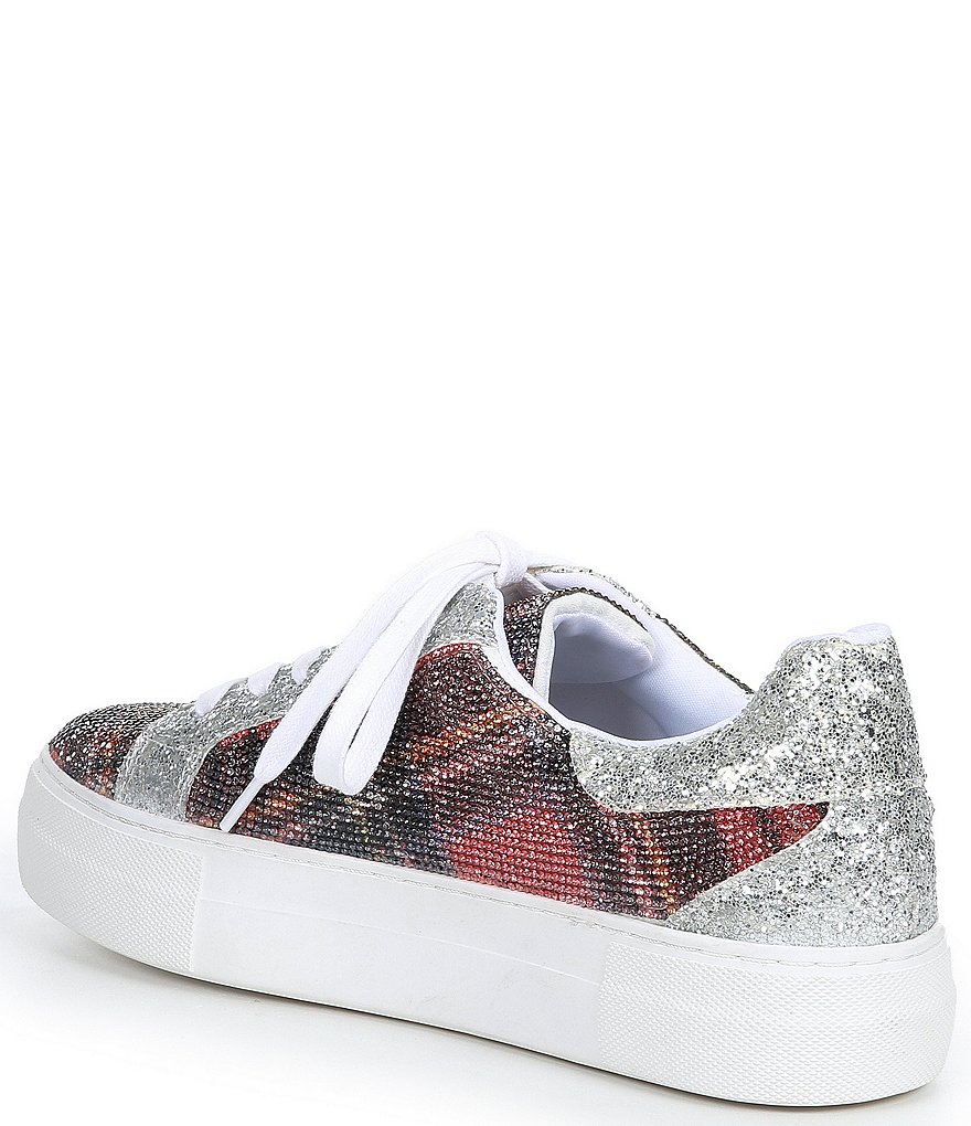 Betsey Johnson Lindsay Plaid Glitter Jewel Embellished Lace-Up Sneakers