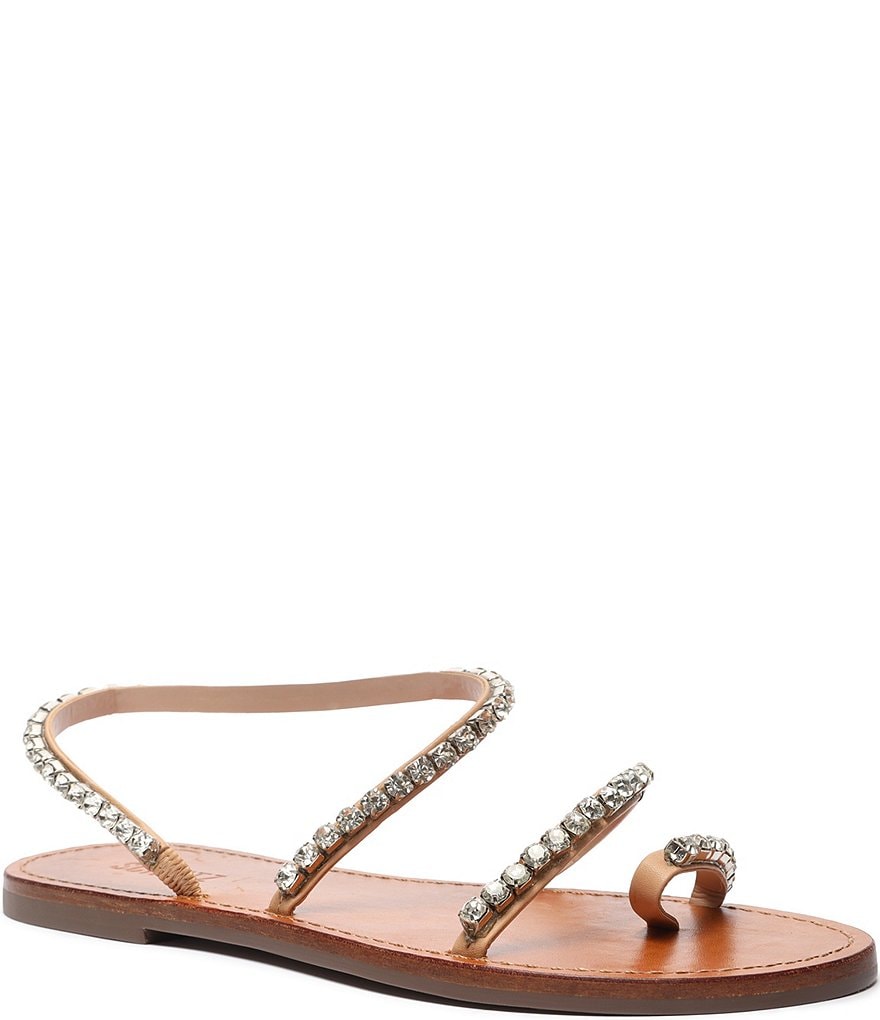 Schutz Azalea Rhinestone Leather Toe Ring Flat Sandals