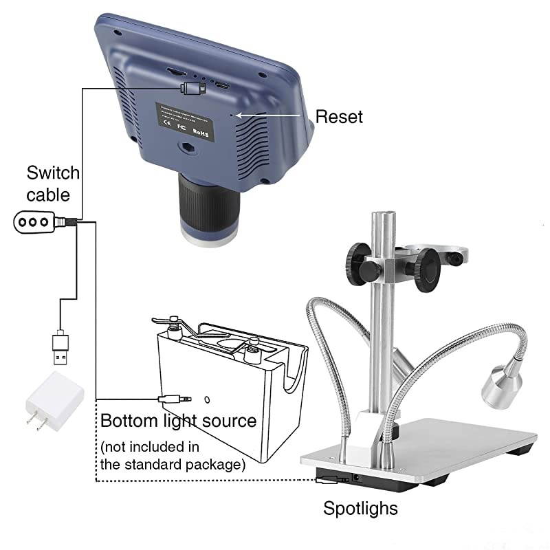 43 inch 1080P LCD Digital USB Microscope with 10X220X Magnification Zoom8 LED Adjustable LightCamera Video Recorder for Phone Repair Soldering Tool Jewelry Appraisal Biologic Use