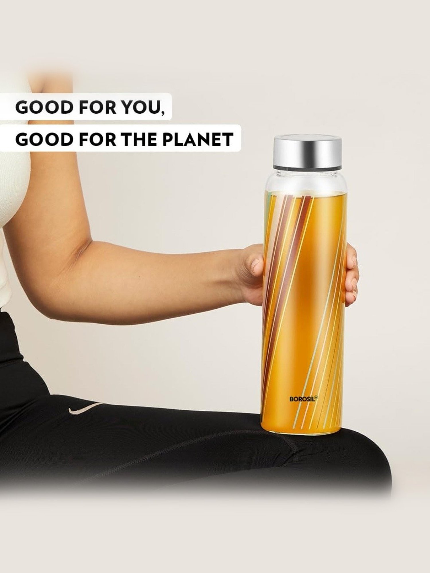 Borosil Water Bottle with Fridge Safe & Leakproof Set of 3 (Transparent, 1000 ml)