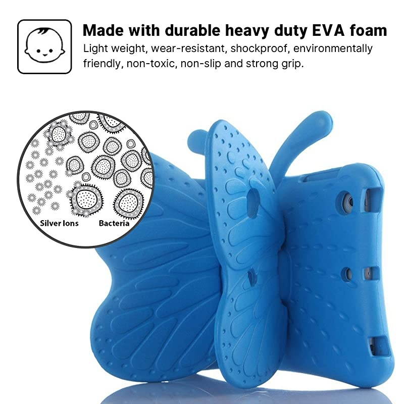 iPad 7 8 10.2 3D Cute Butterfly Case for Kids Light Weight EVA Stand Shockproof Rugged Heavy Duty Kids Friendly iPad Cover for Kids iPad 10.2 iPad 7th 8th (Blue)