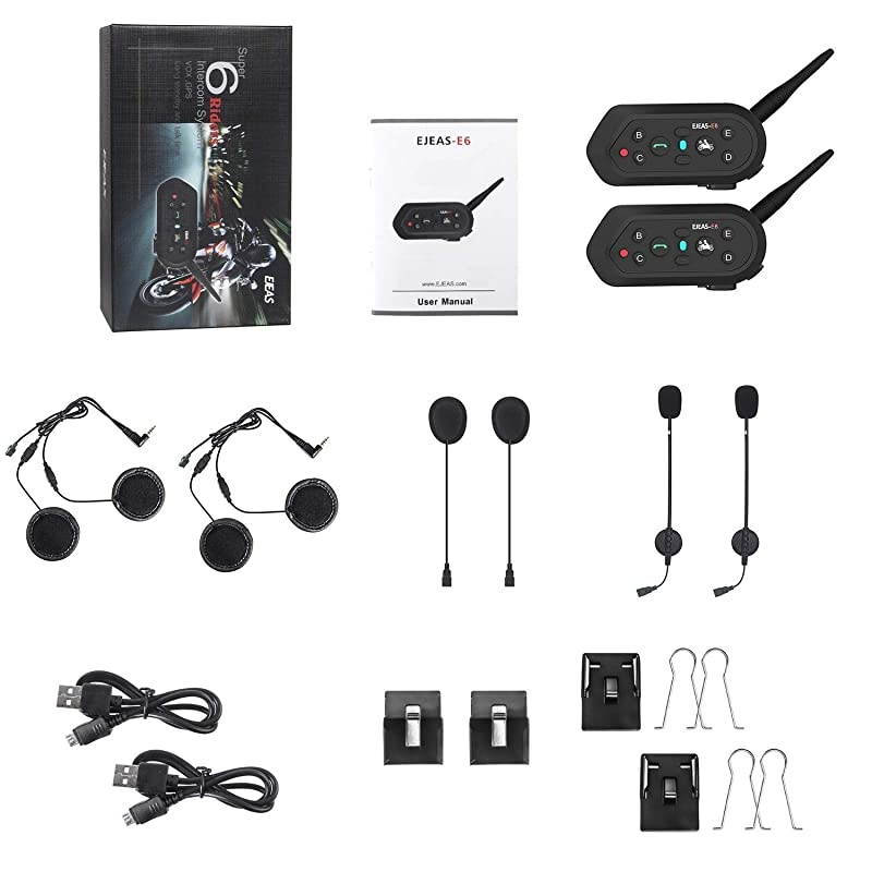 E6 Bluetooth Motorcycle Helmet Intercom Headset 1200M Motorbike Interphone Headphone 6 Riders System for Riding1pcs