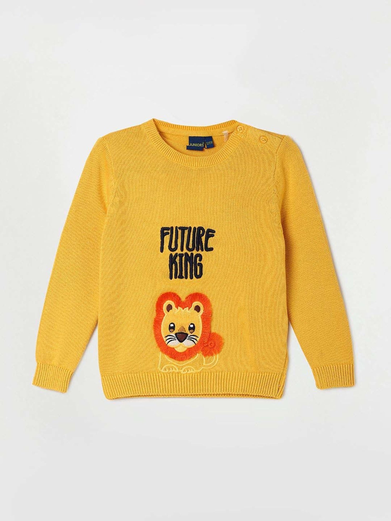 Juniors by Lifestyle Kids Mustard Cotton Embroidered Full Sleeves Sweater