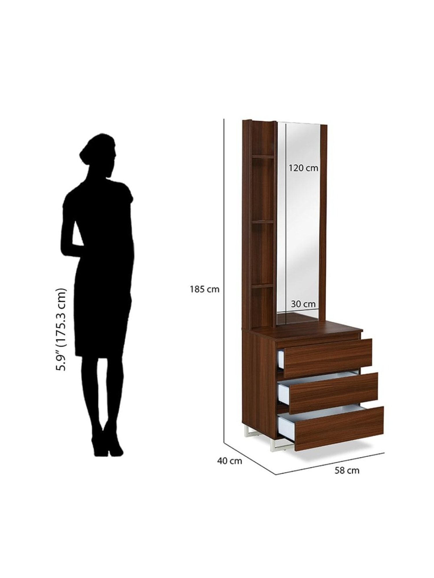 Nilkamal Meta Classic Walnut Engineered Wood Dressing Table