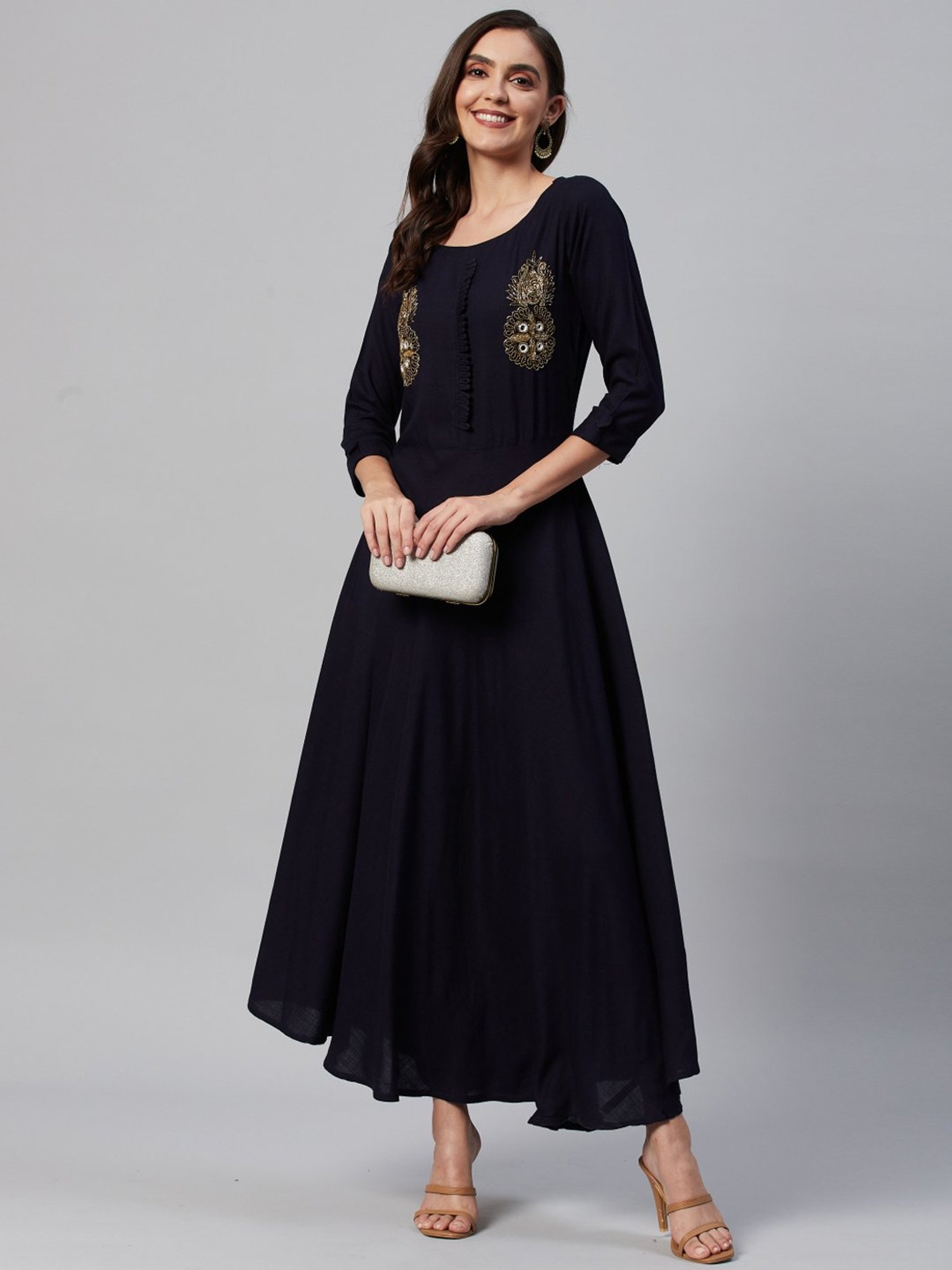 HIGHLIGHT FASHION EXPORT Navy Embellished Maxi Dress