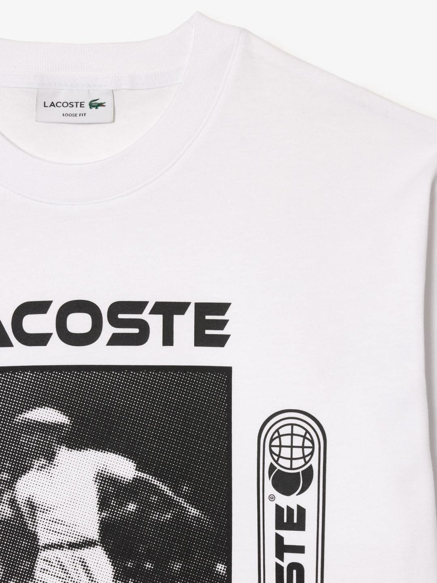 Lacoste White Cotton Loose Fit Printed T-Shirt