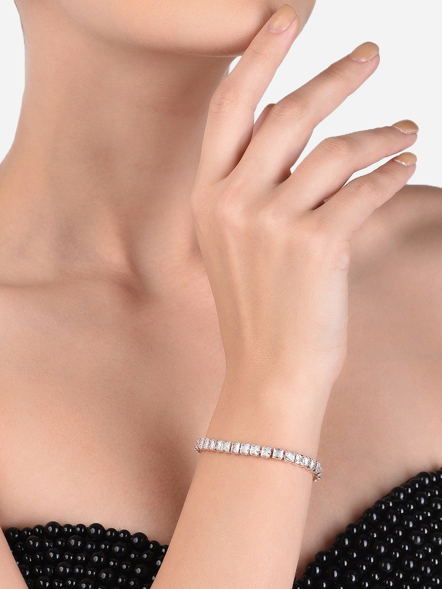 Zaveri Pearls Set of 2 Rose Gold Cubic Zirconia Contemporary Tennis Bracelets-ZPFK13430