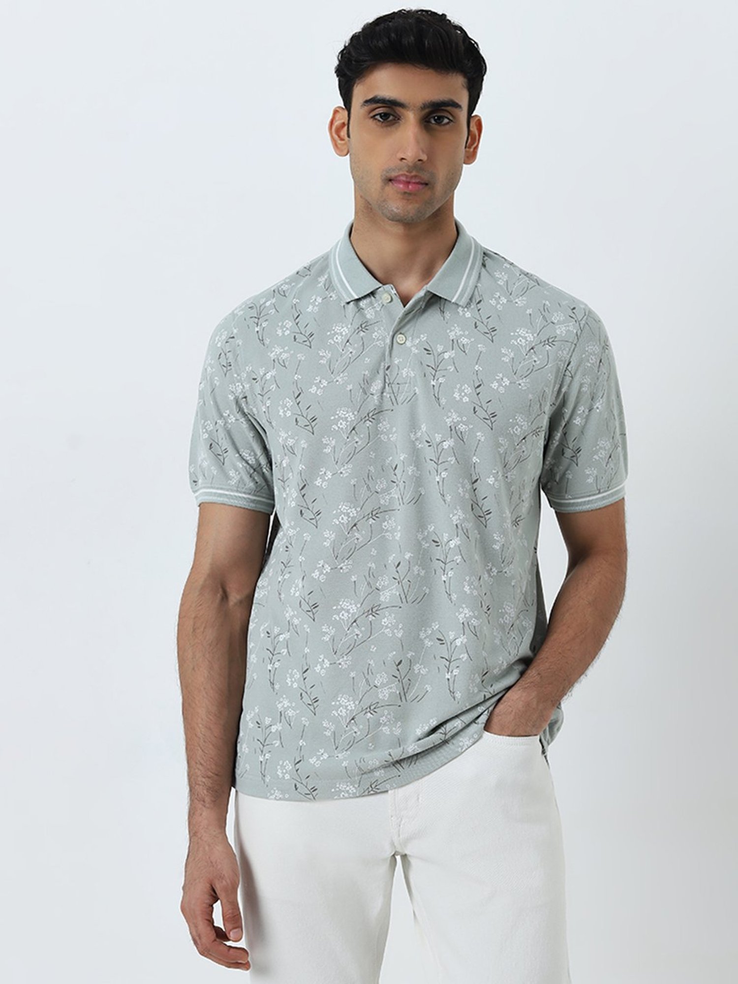 WES Casuals by Westside Sage Floral Printed Relaxed-Fit Polo T-Shirt