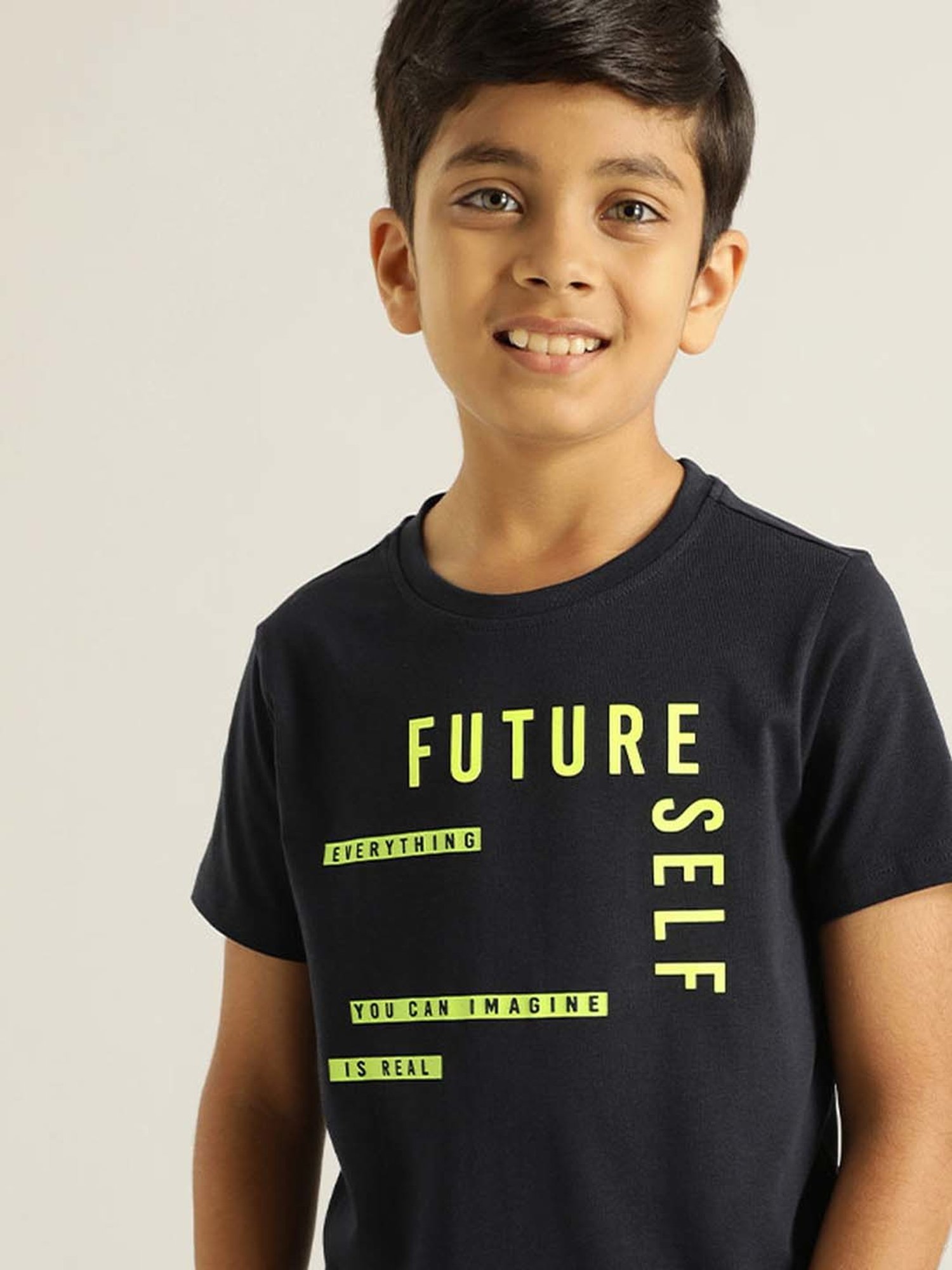 Indian Terrain Kids Navy Cotton Printed T-Shirt