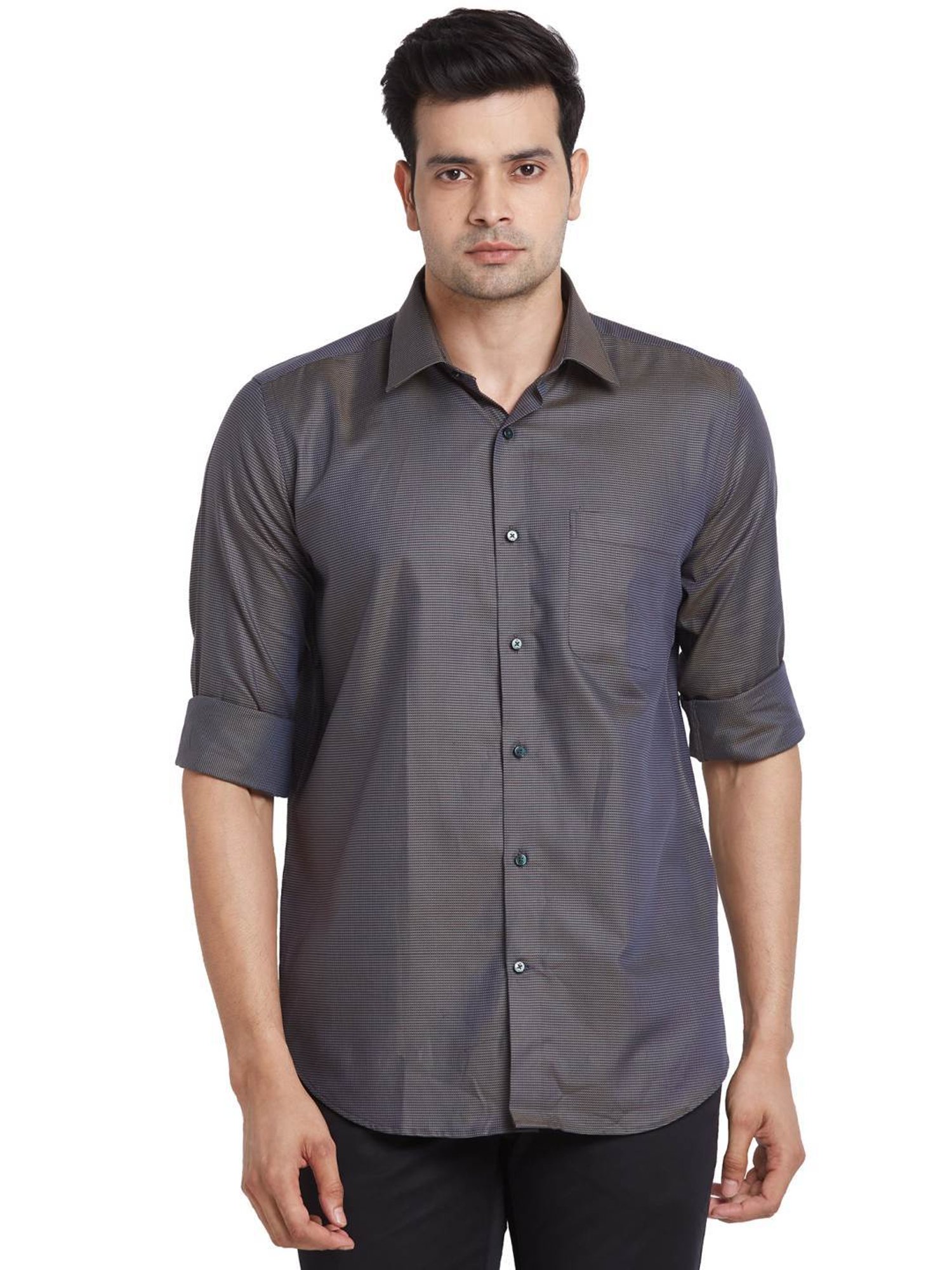 Raymond Brown Cotton Contemporary Fit Texture Shirt