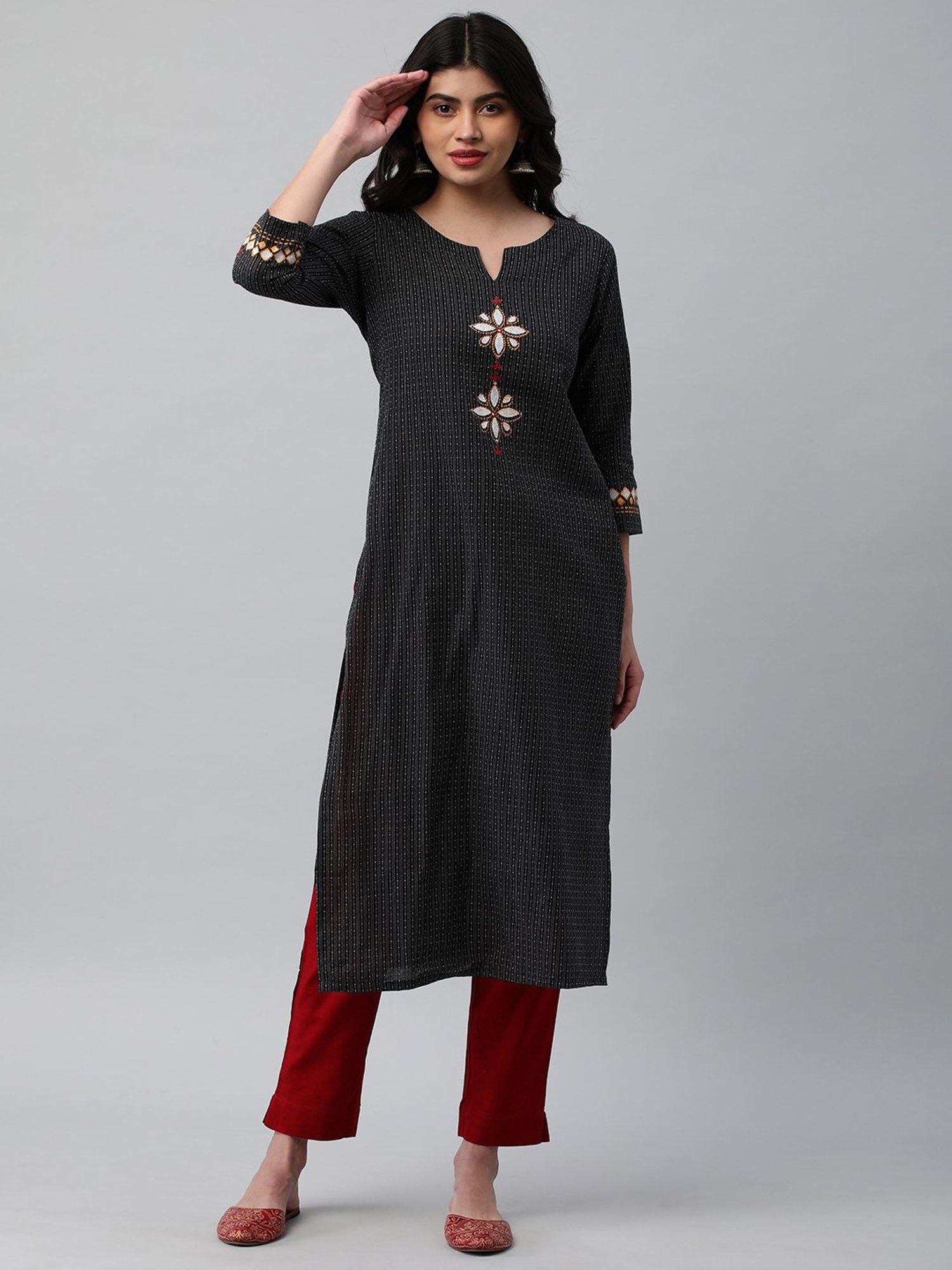 Kami Kubi Black Cotton Printed Straight Kurta