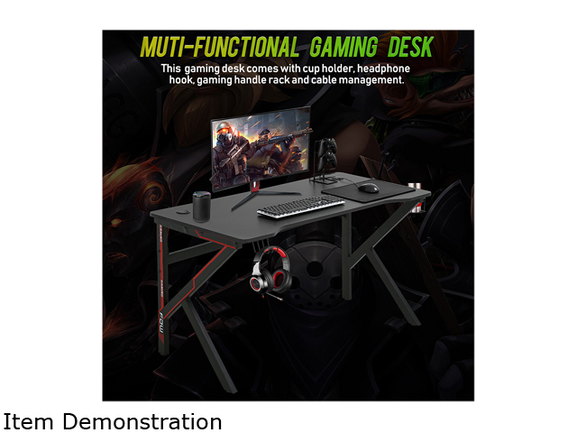 Gaming Desk Computer Desk Home Office Desk Extra Large Modern Ergonomic Black PC Carbon Fiber Writing Desk Table with Cup Holder Headphone Hook