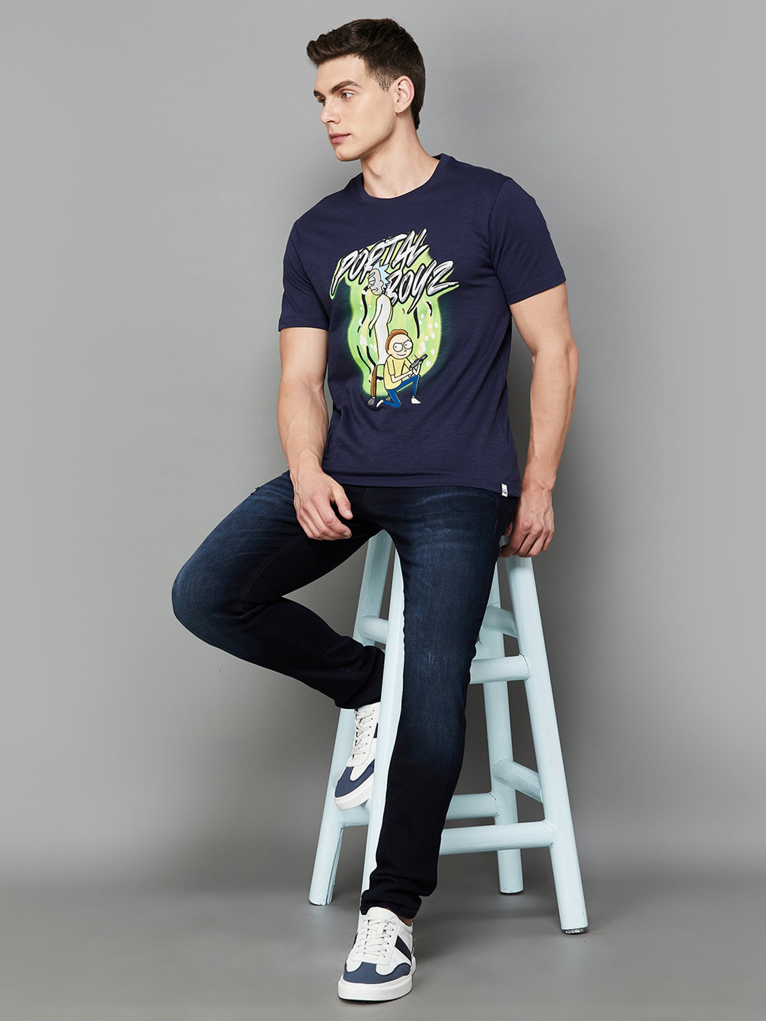 Forca by Lifestyle Navy Regular Fit Graphic Print Crew T-Shirt