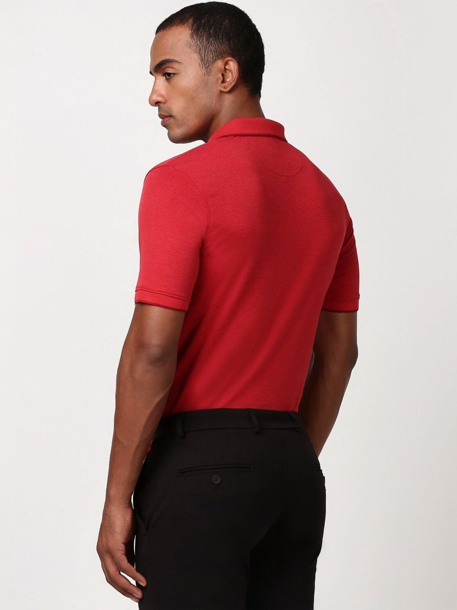 Peter England Red Cotton Regular Fit Self Pattern T-Shirt