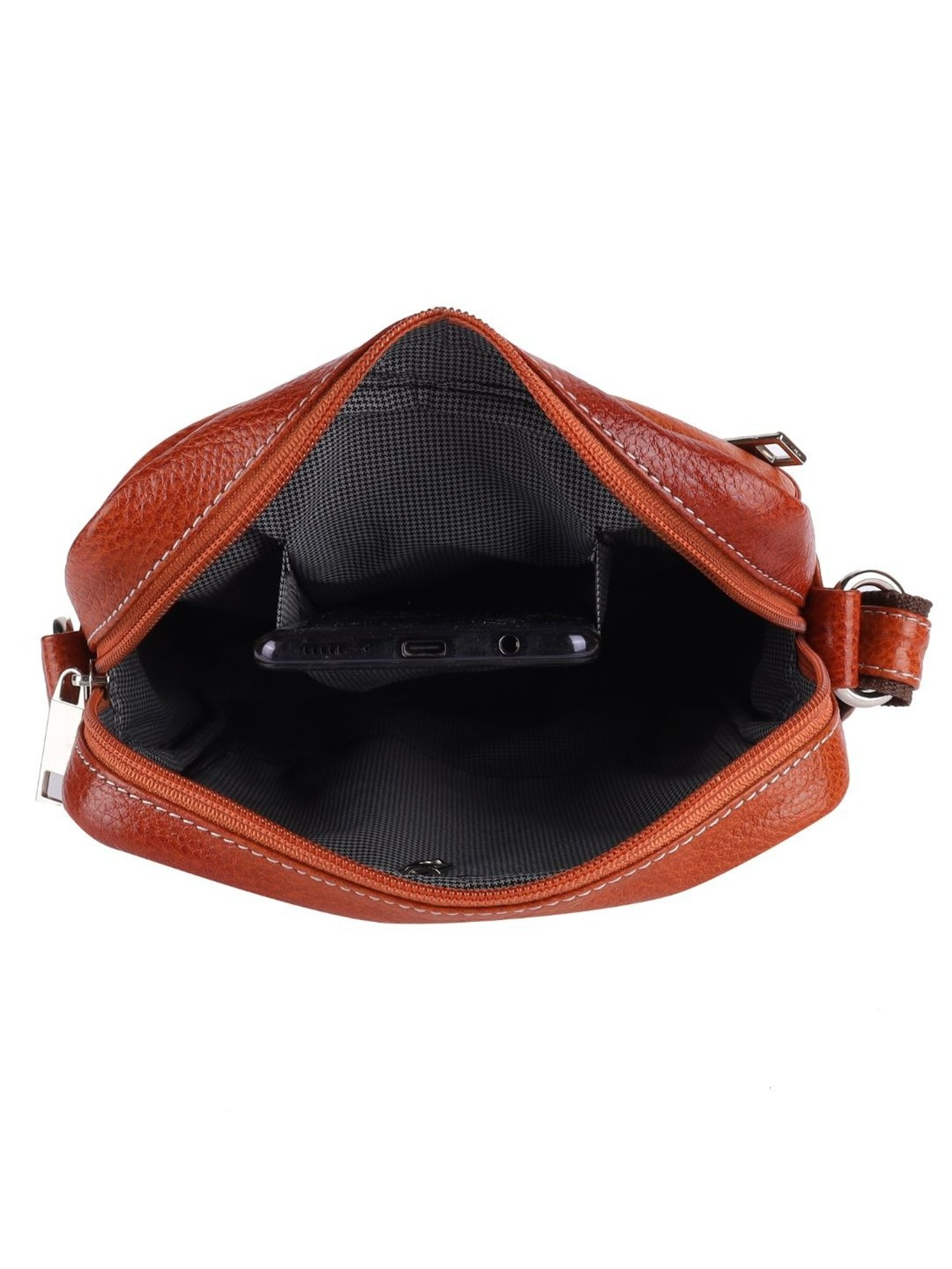 HiLEDER Orange Textured Small Leather 6.5 inch Cross Body Bag