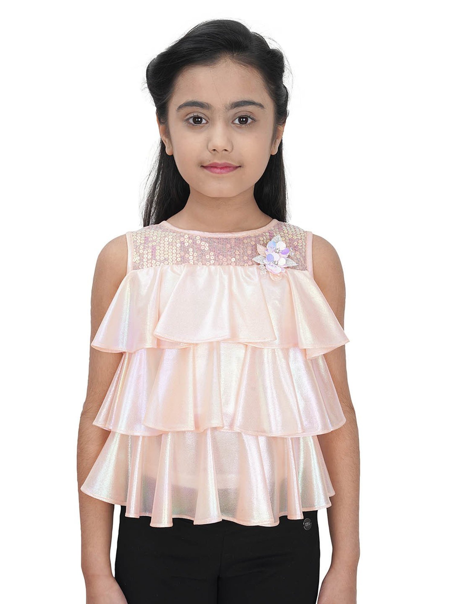 Tiny Girl Peach Embellished Top