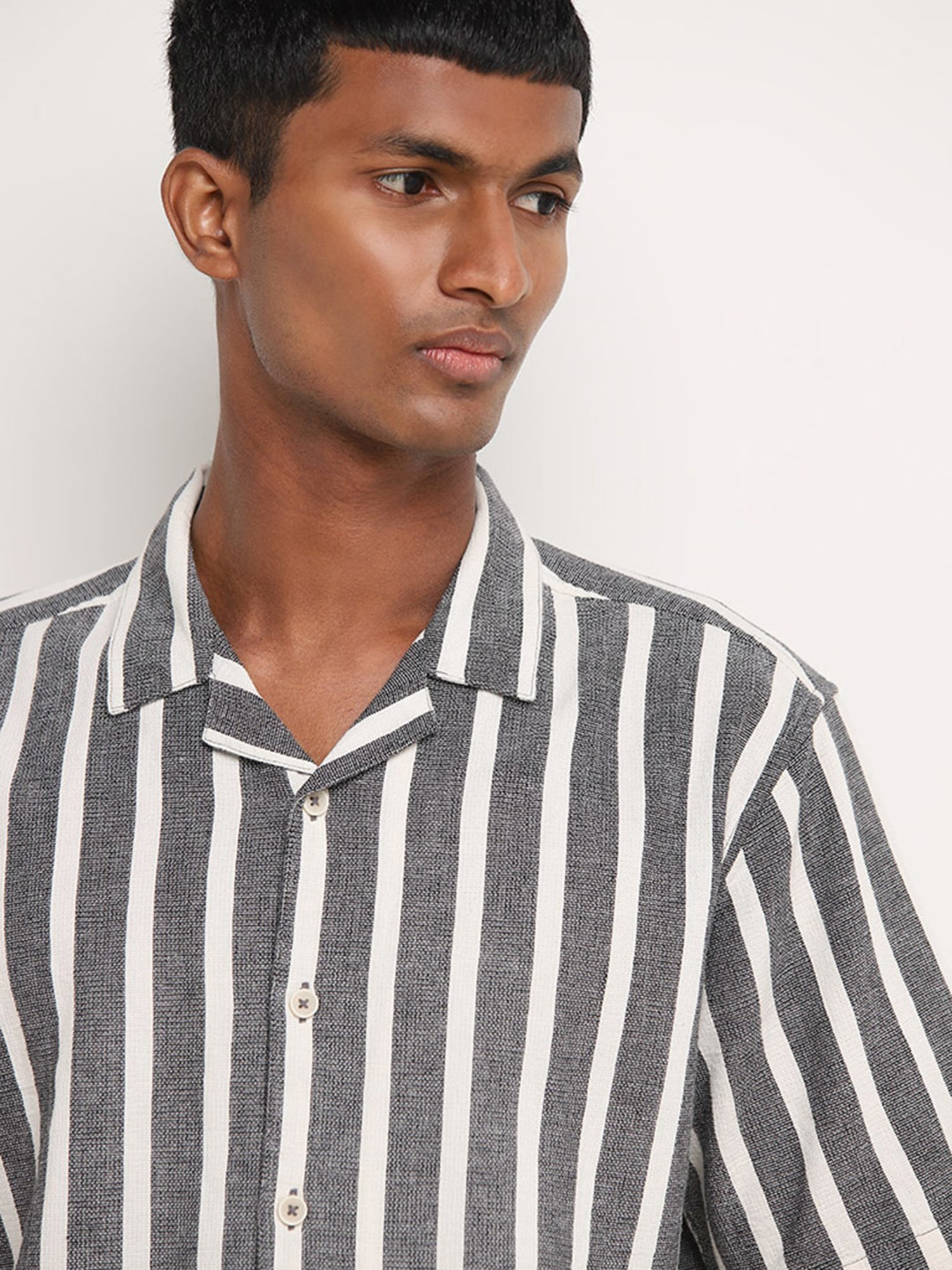 ETA by Westside Grey Striped Relaxed-Fit Cotton Shirt