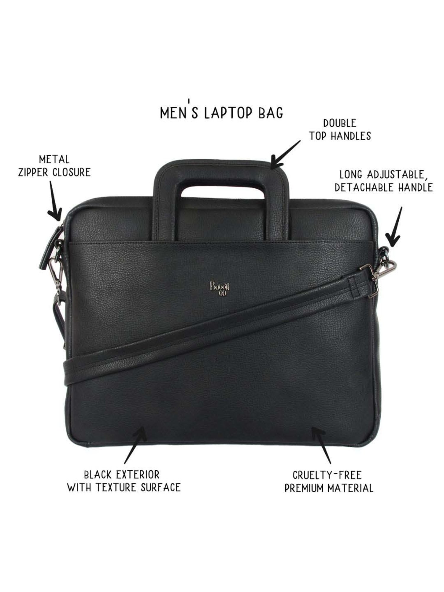 Baggit Black PU Solid Laptop Messenger Bag