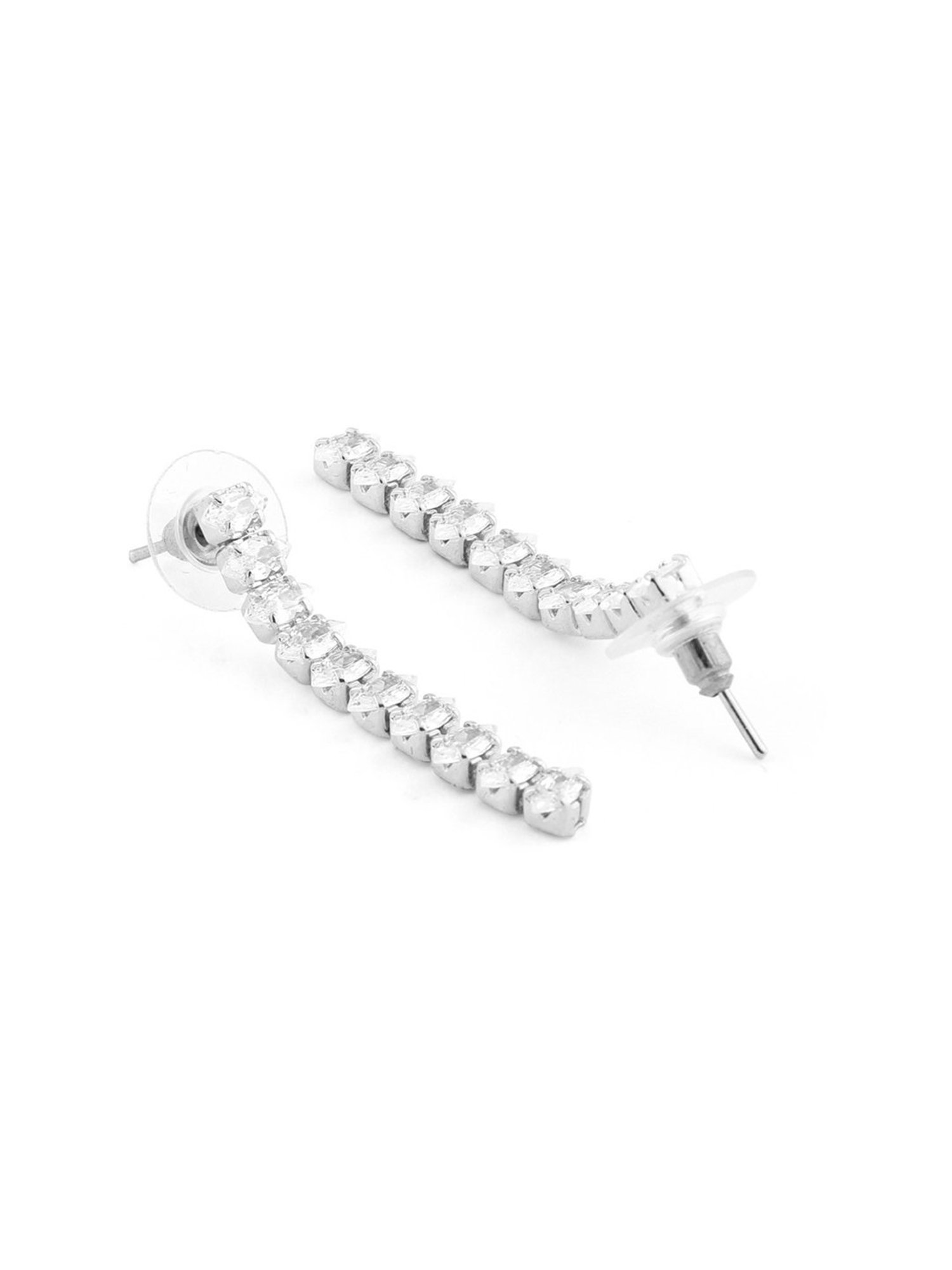 Zaveri Pearls Silver Tone Marquise Shaped Cubic Zirconia Necklace, Earring & Bracelet Set