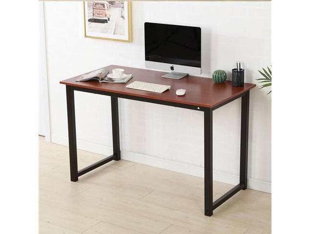 Computer Desk Gaming Desk Office Rustic Iron Frame Wood Grain Veneer Surface Large Work Space Desk Workstation High Density Board Table 47*24*29" Teak Color,GT89