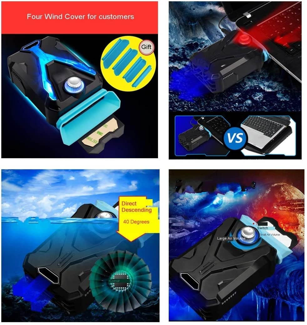 RGB Laptop Cooling Pad with 6 Quiet LED Fans 5 Heights Adjustable and Phone Stand, Dual USB Ports Gaming Laptop Cooler for 11"-18" Gaming Laptops (Blue)