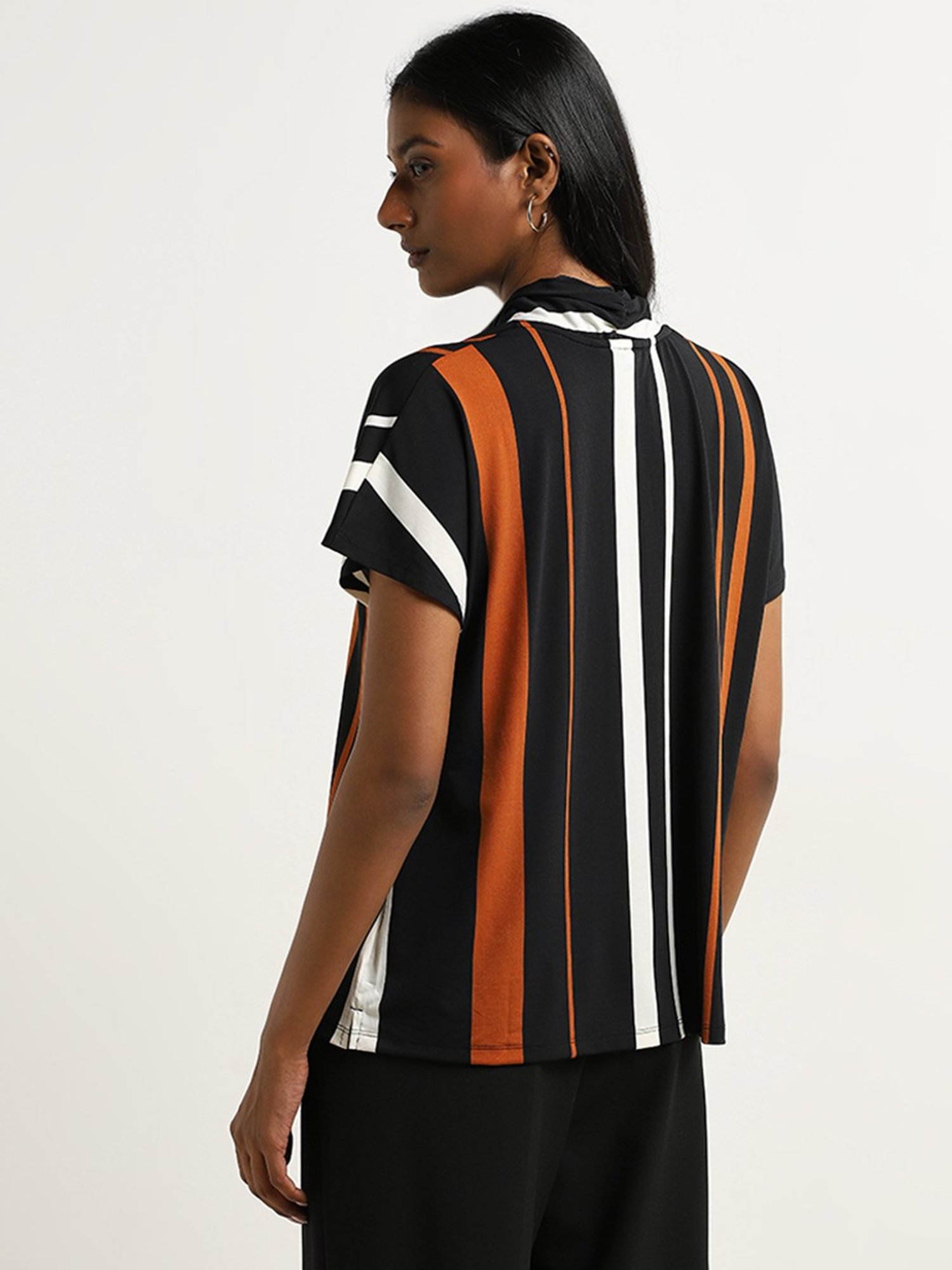 Wardrobe by Westside Black Stripe Printed Top