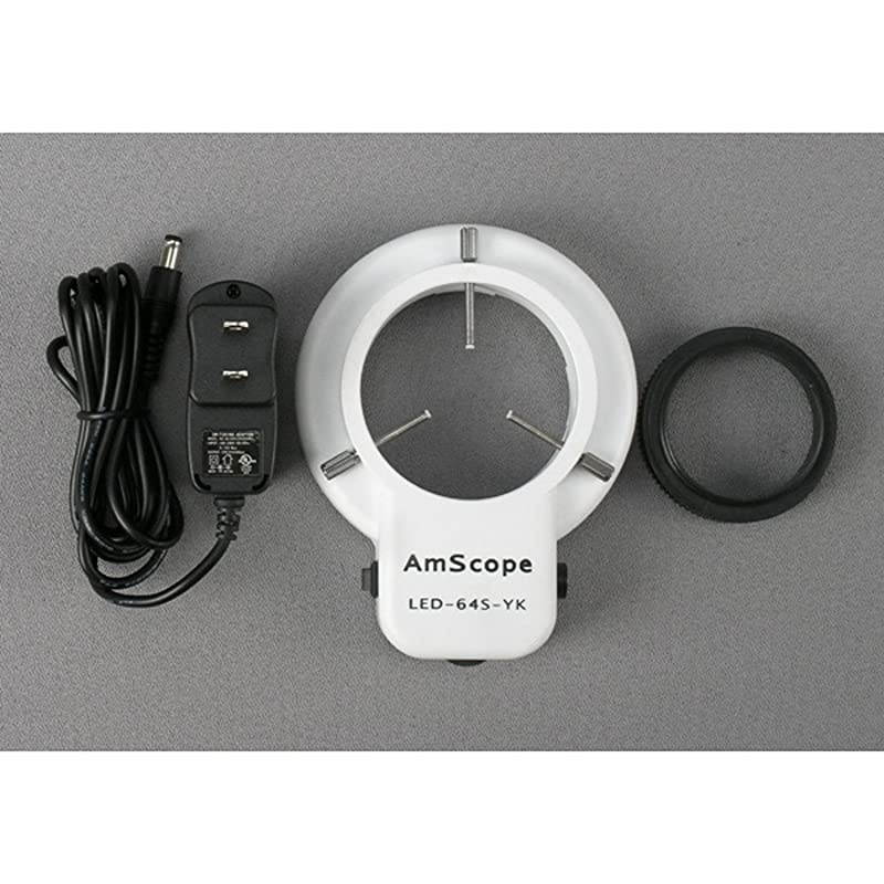 SM-1BS-64S Professional Binocular Stereo Zoom Microscope, WH10x Eyepieces, 7X-45X Magnification, 0.7X-4.5X Zoom Objective, 64-Bulb LED Ring Light, Pillar Stand, 110V-240V