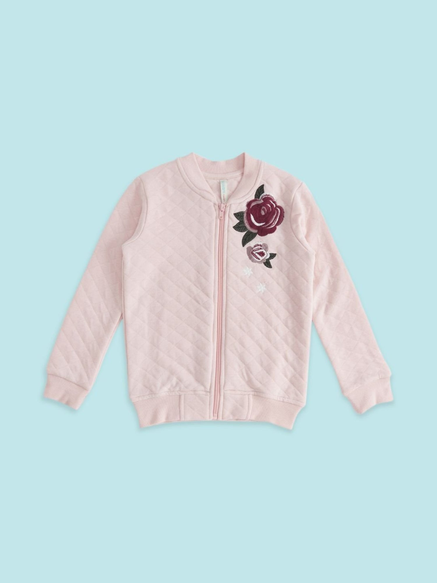 Pantaloons Junior Pink Cotton Embroidered Full Sleeves Sweater