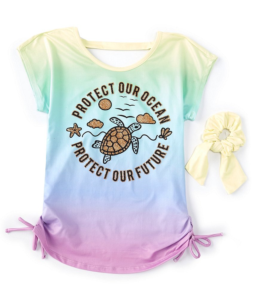 Ally B Big Girls 7-16 Short-Sleeve Turtle Ombre Cinch-Side Tee