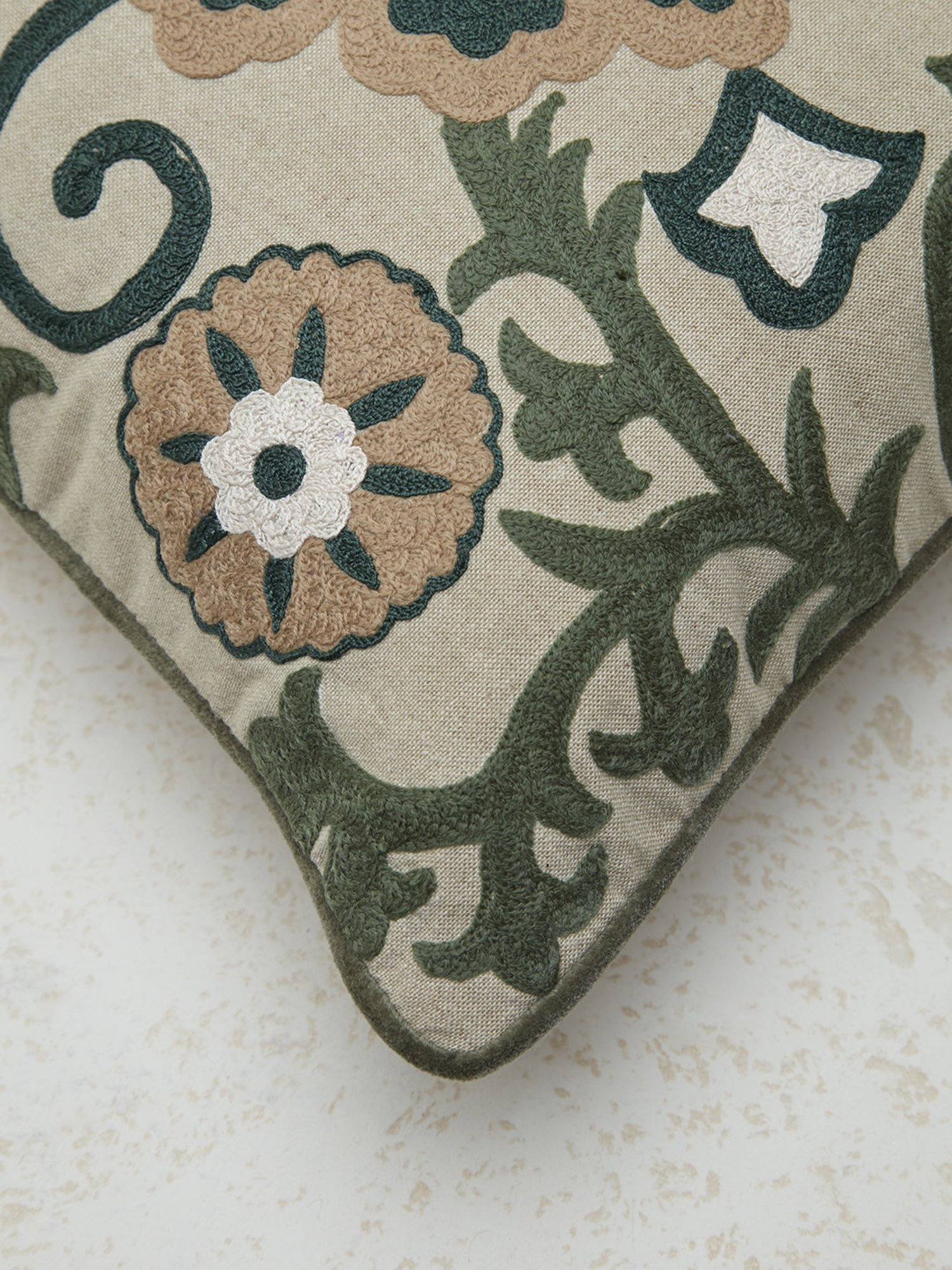 Westside Home Sage Sujani Floral Embroidered Cushion Cover