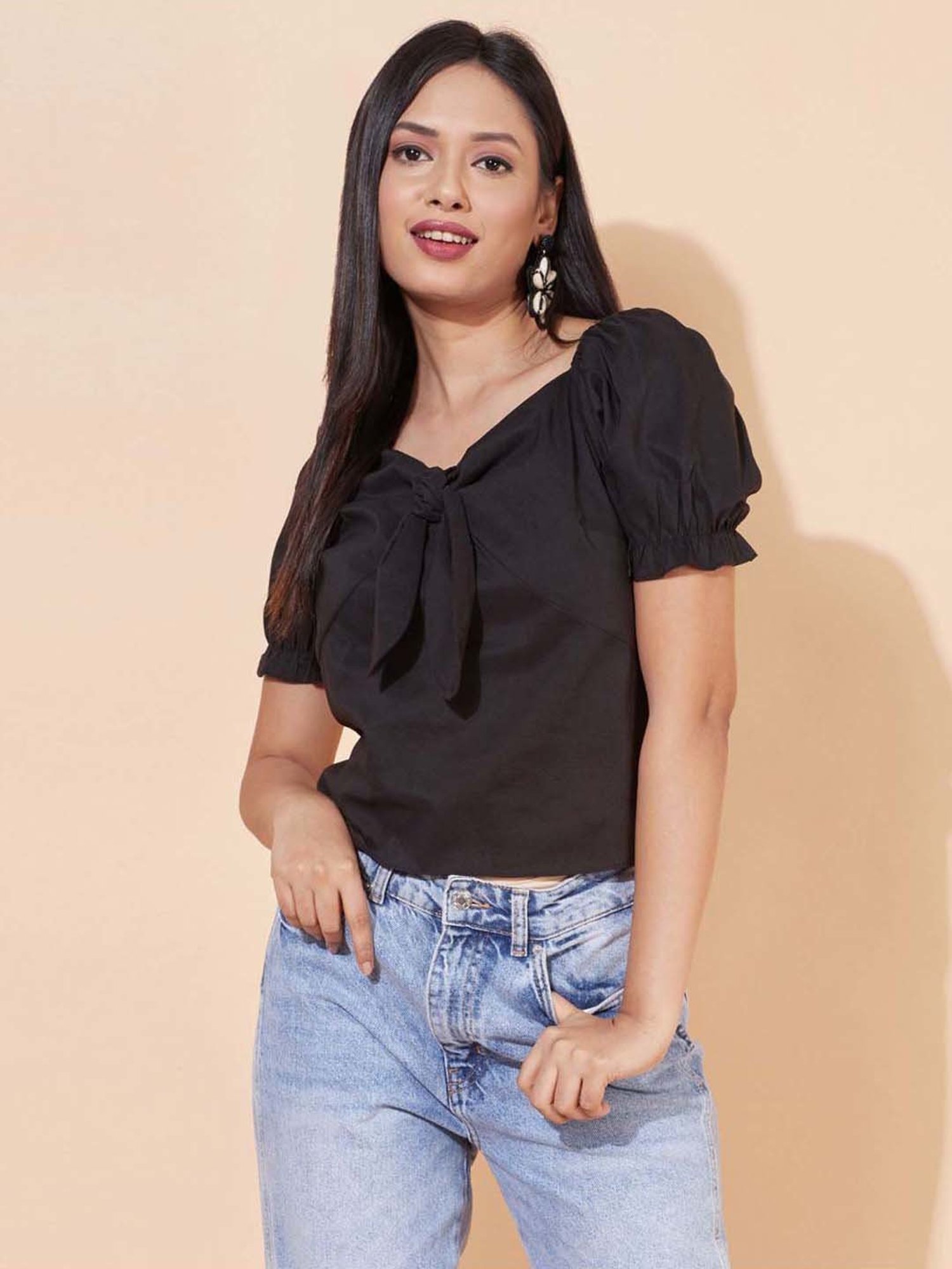 SELVIA Black Regular Fit Top