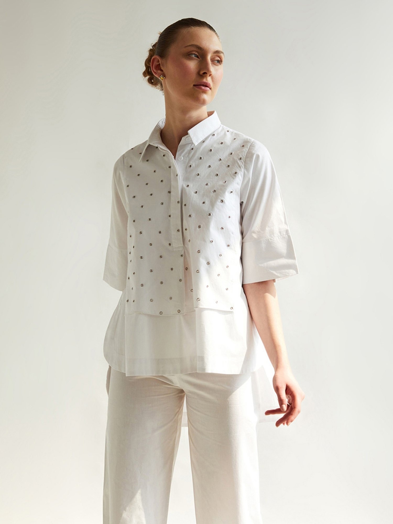 House of Manaa White Hom Allure Shirt with Pant