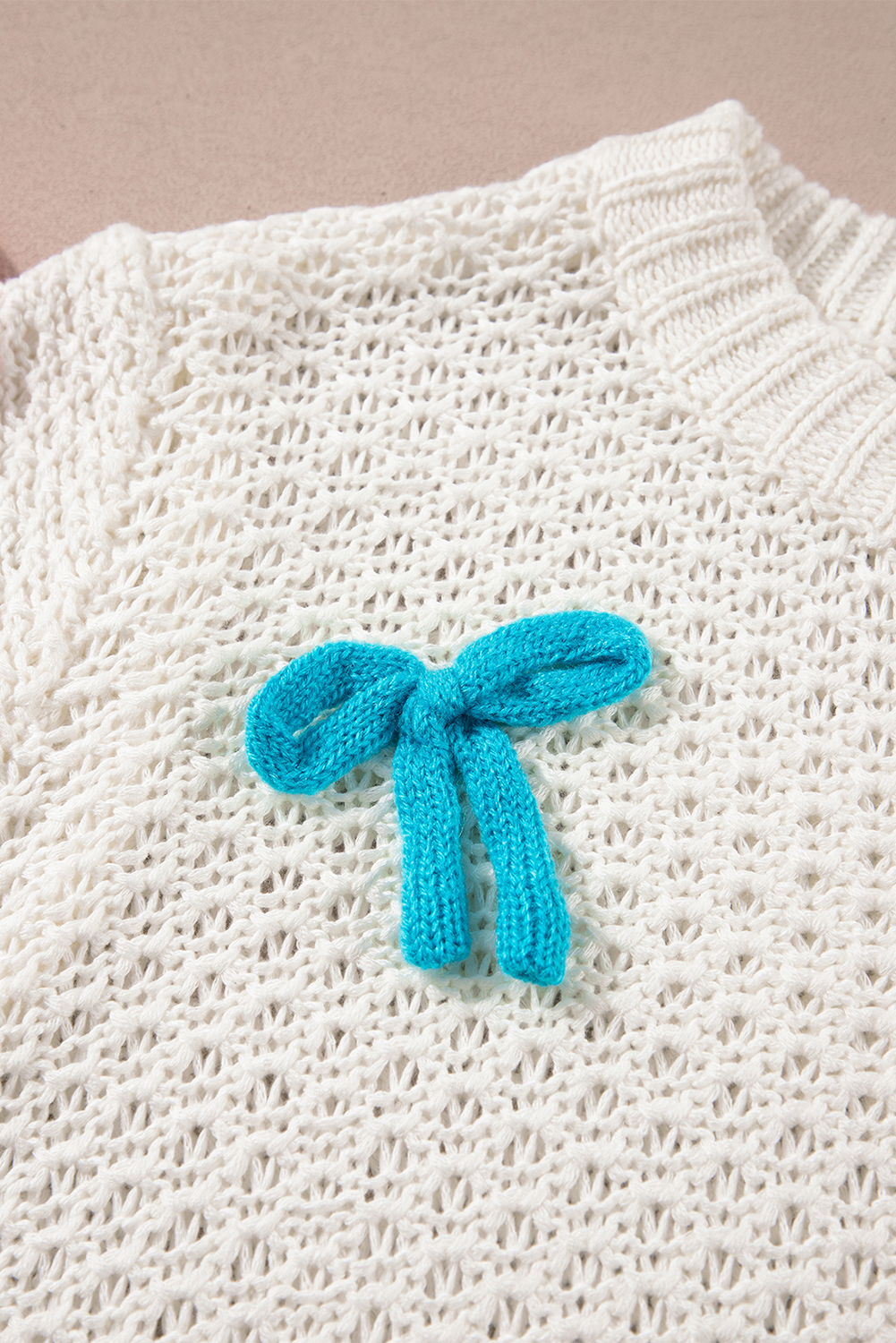 Light Blue Checkered Color Block Crew Neck Short Sleeve Sweater