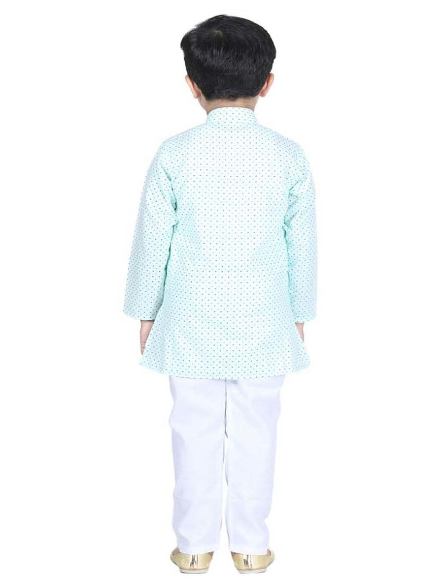 AJ Dezines Kids Blue & White Cotton Printed Full Sleeves Kurta Set