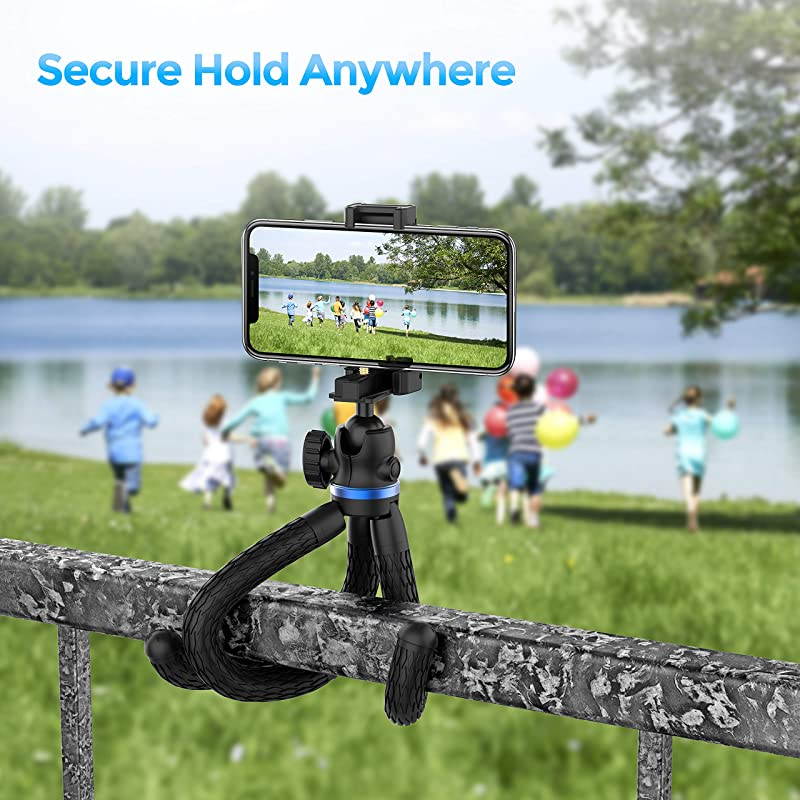 Phone Tripod 12 Inch Flexible Cell Phone Tripod Stand Holder with Wireless Remote Shutter Universal Phone Mount Compatible with iPhoneAndroidDSLRGoPro Camera
