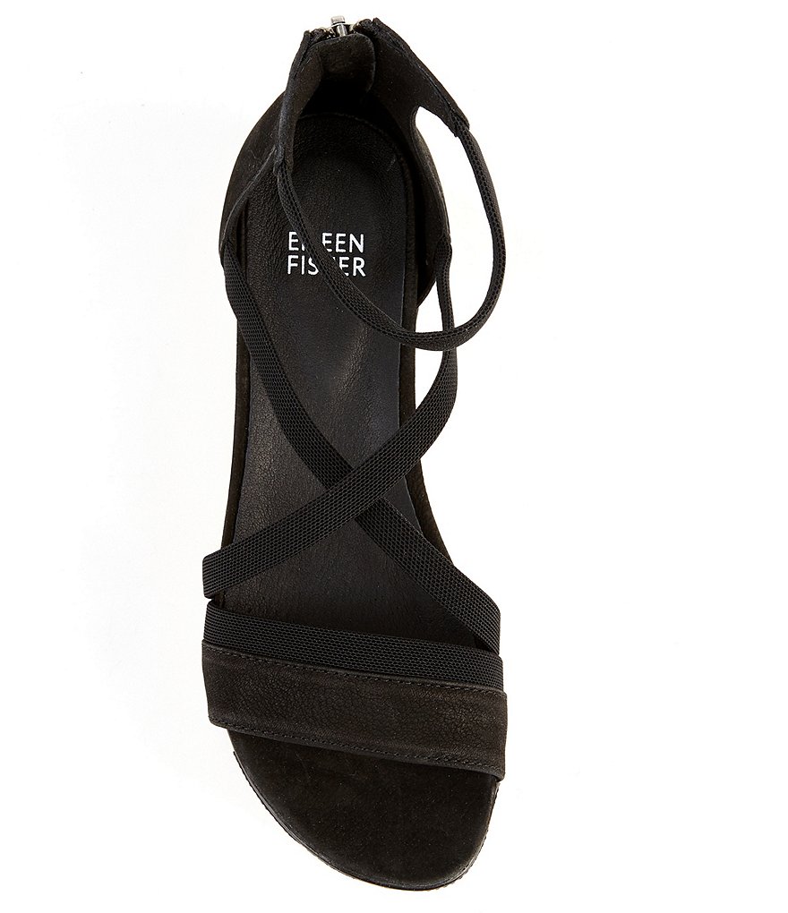 Eileen Fisher Sway Leather Ankle Strap Platform Wedge Sandals
