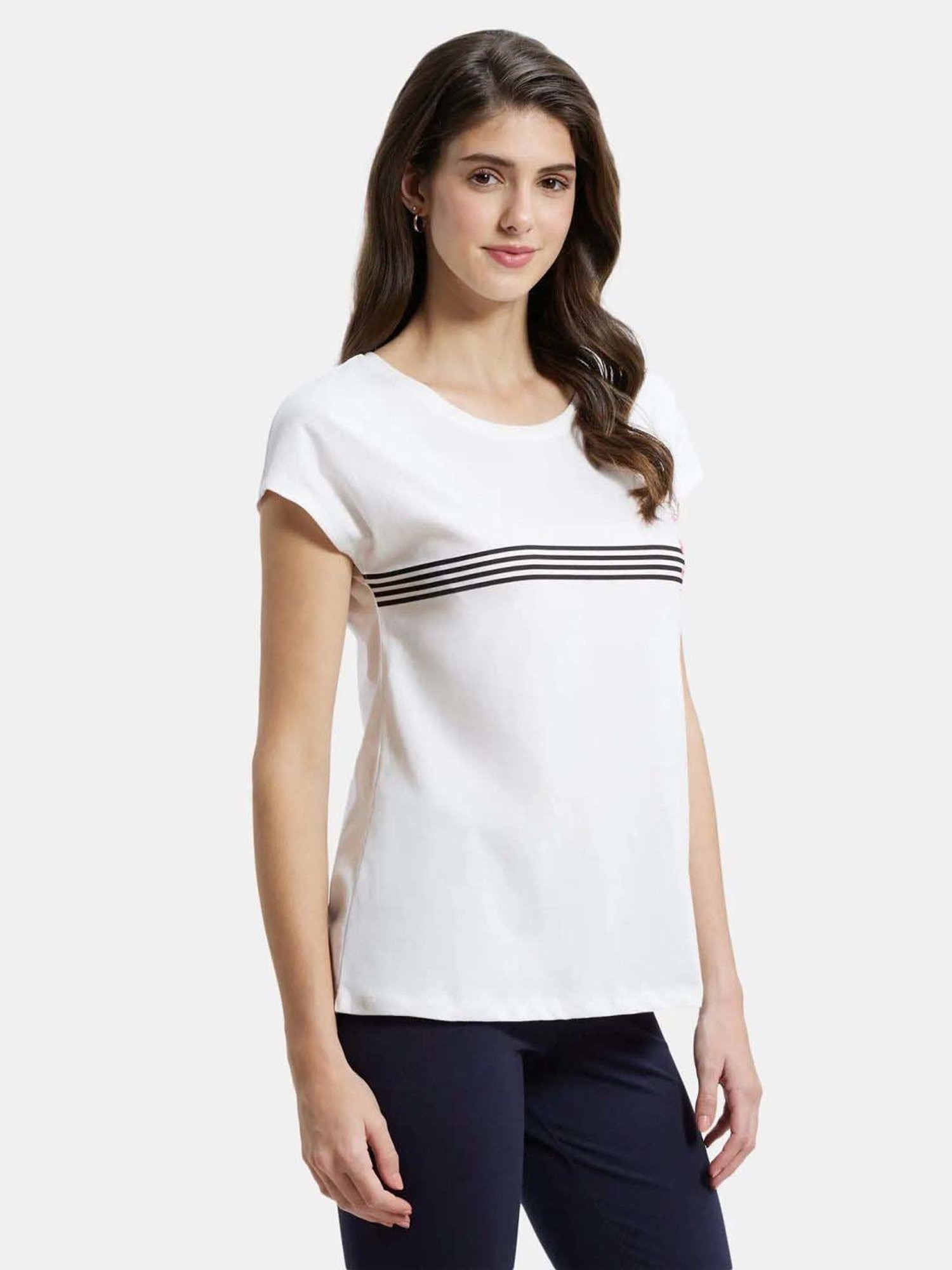 Jockey AW54 Women's Super Combed Cotton Relaxed Fit Printed Half Sleeve T-Shirt (Prints May Vary)