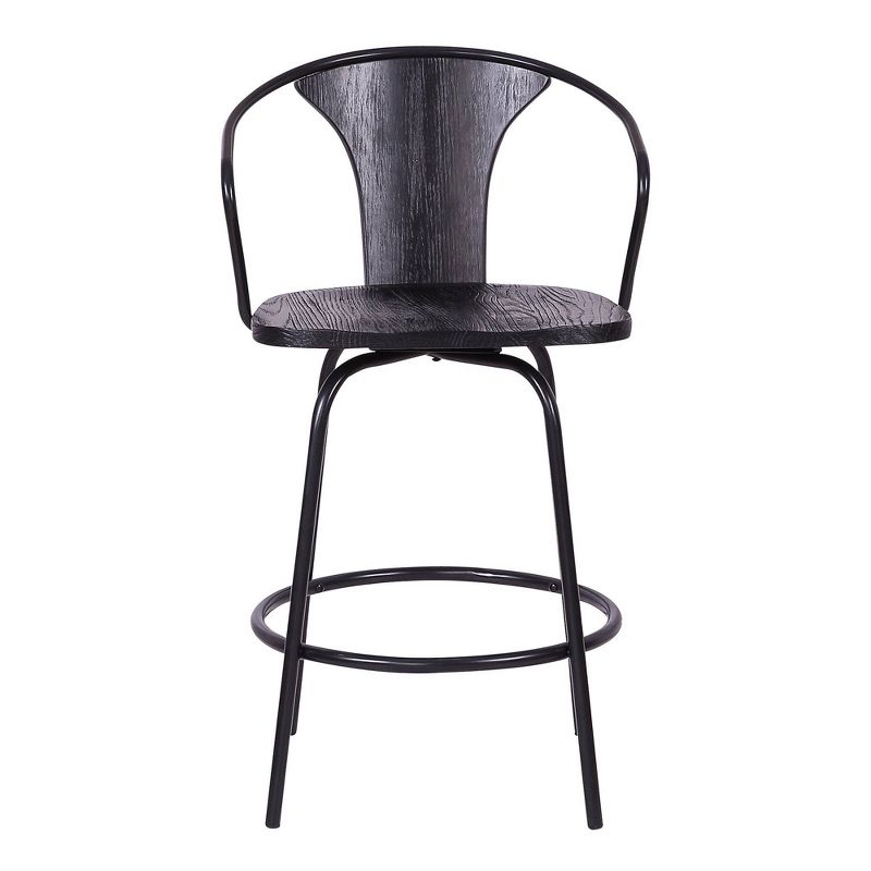 26" Payton Industrial Swivel Wood and Metal Barstool Black - Armen Living