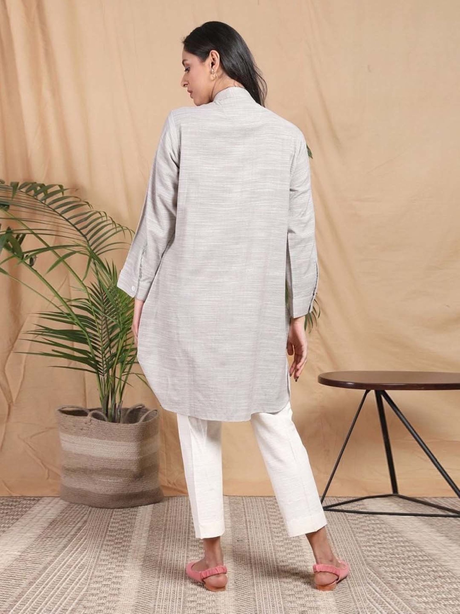 Mushio Grey Bahaar Handwoven Cotton Slub Shirt