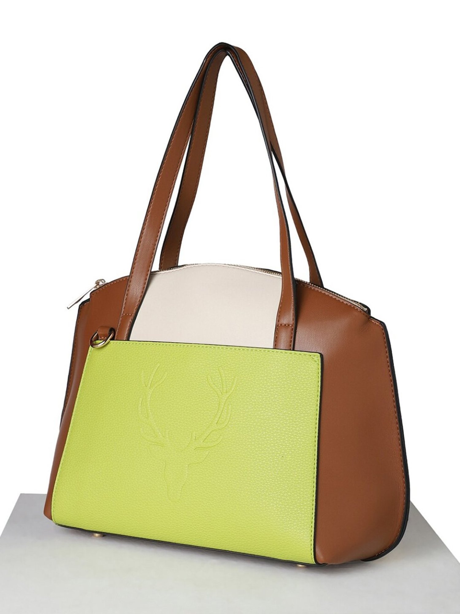 Allen Solly Green & Brown Color Block Medium Shoulder Handbag