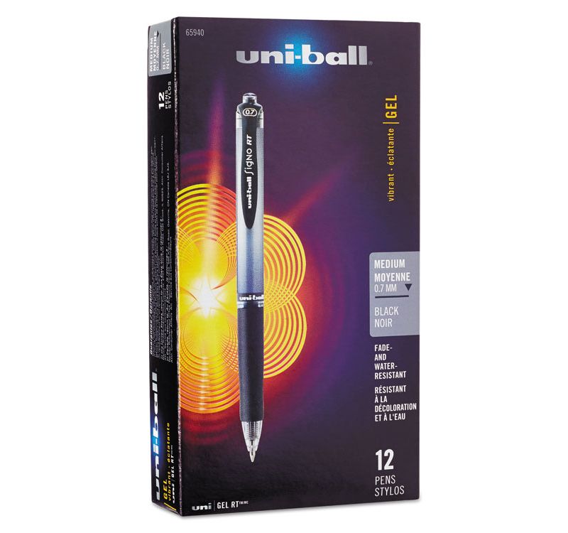 uni-ball Signo Gel RT Roller Ball Retractable Gel Pen Black Ink Medium Dozen 65940